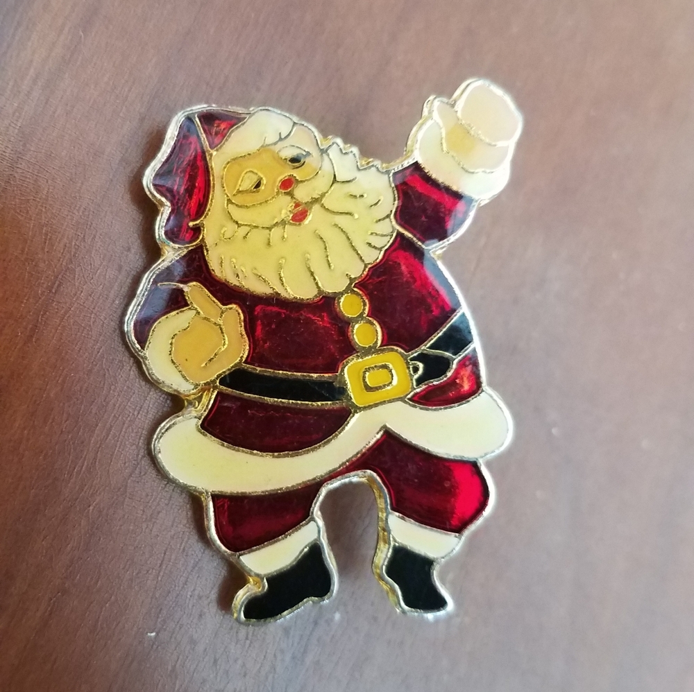 Vintage Enamel Santa Brooch